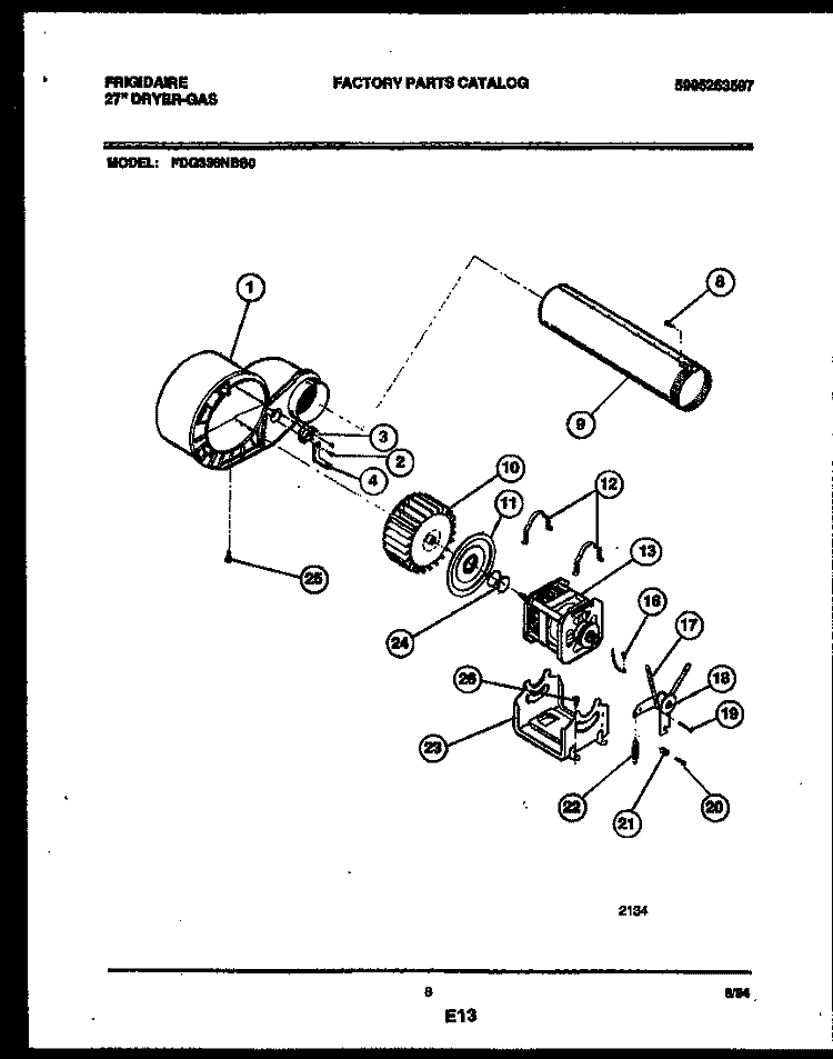BLOWER AND DRIVE PARTS Diagram and Parts List for FDG336NBS0  Frigidaire Dryer