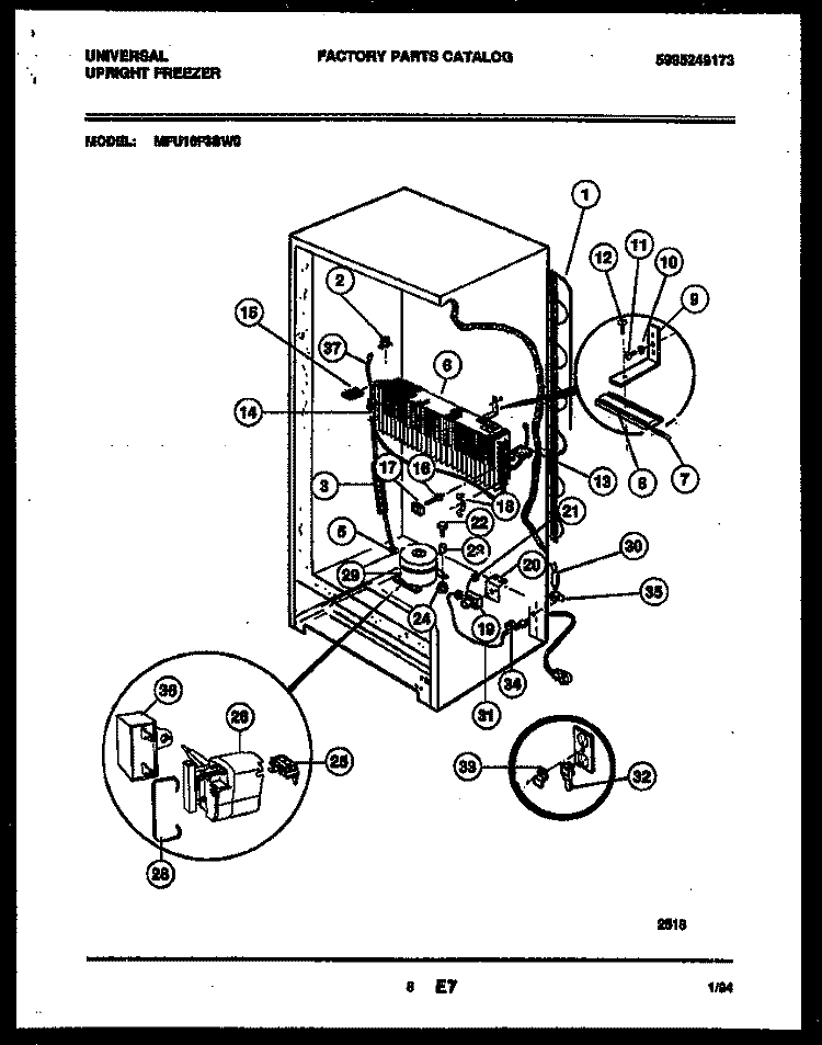 SYSTEM AND ELECTRICAL PARTS Diagram and Parts List for MFU16F3BW0  Uni Freezer