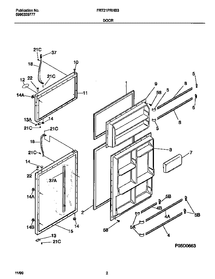DOORS Diagram and Parts List for FRT21PRHB3  Frigidaire Refrigerator