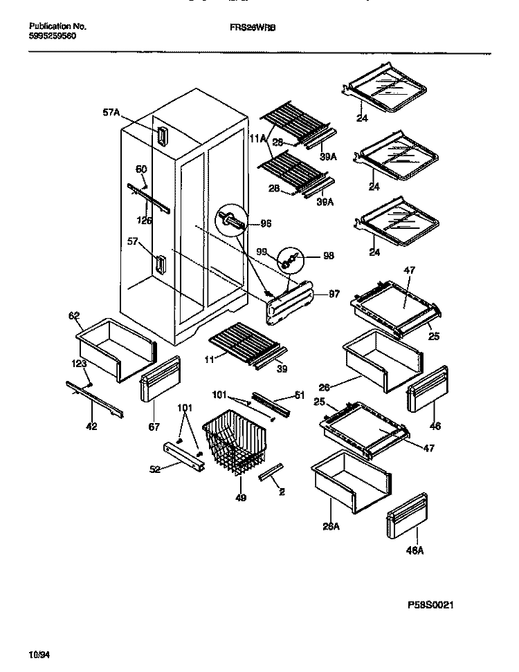 SHELVES, WATER TANK, 3 - DOOR MULLI Diagram and Parts List for FRS26WRBD0  Frigidaire Refrigerator