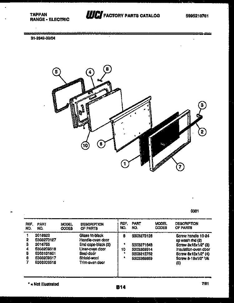 DOOR PARTS Diagram and Parts List for 31-2649-23-04  Tappan Range