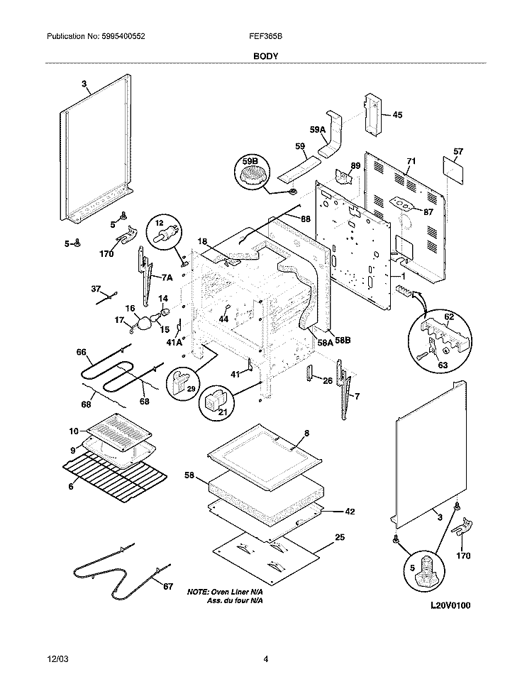 BODY Diagram and Parts List for FEF365BUE  Frigidaire Range