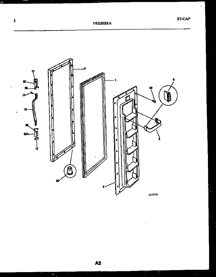 FREEZER DOOR PARTS Diagram and Parts List for FRS20HRAD0  Frigidaire Refrigerator