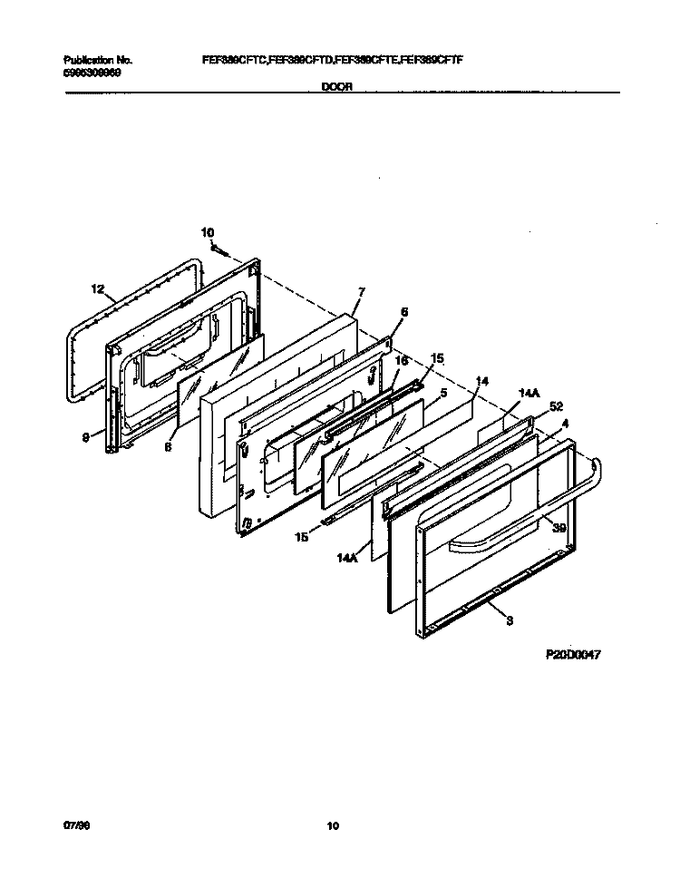 DOOR Diagram and Parts List for FEF389CFTD  Frigidaire Range