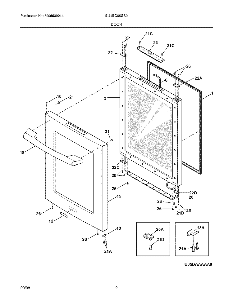 DOOR Diagram and Parts List for EI24BC65GS0  Electrolux Wine and Beverage Cooler