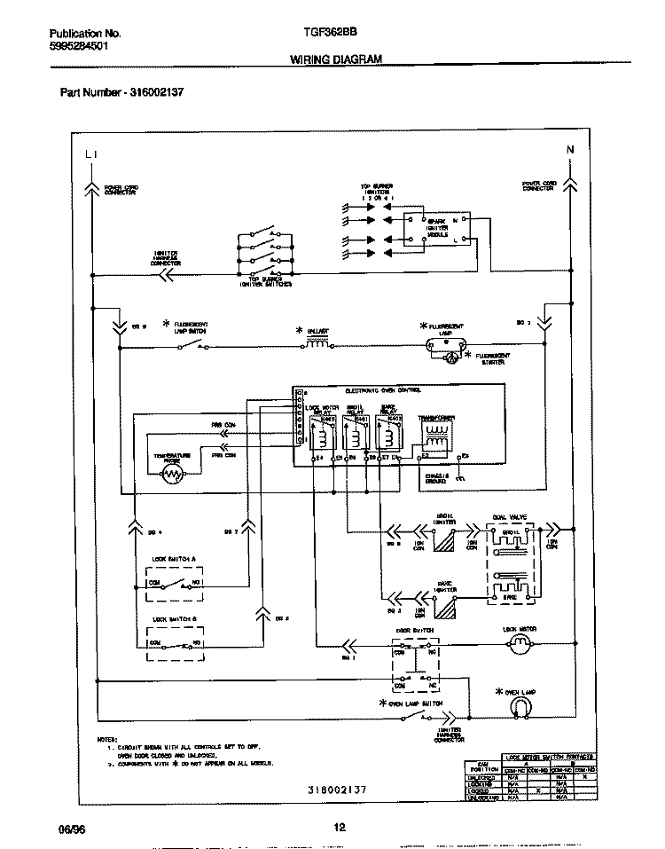 WIRING DIAGRAM Diagram and Parts List for TGF362BBBD  Tappan Range