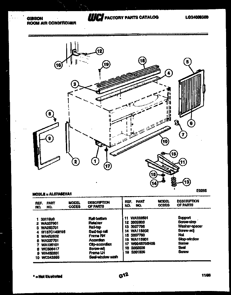 CABINET AND INSTALLATION PARTS Diagram and Parts List for AL07A6EVA1  Gibson Air Conditioner