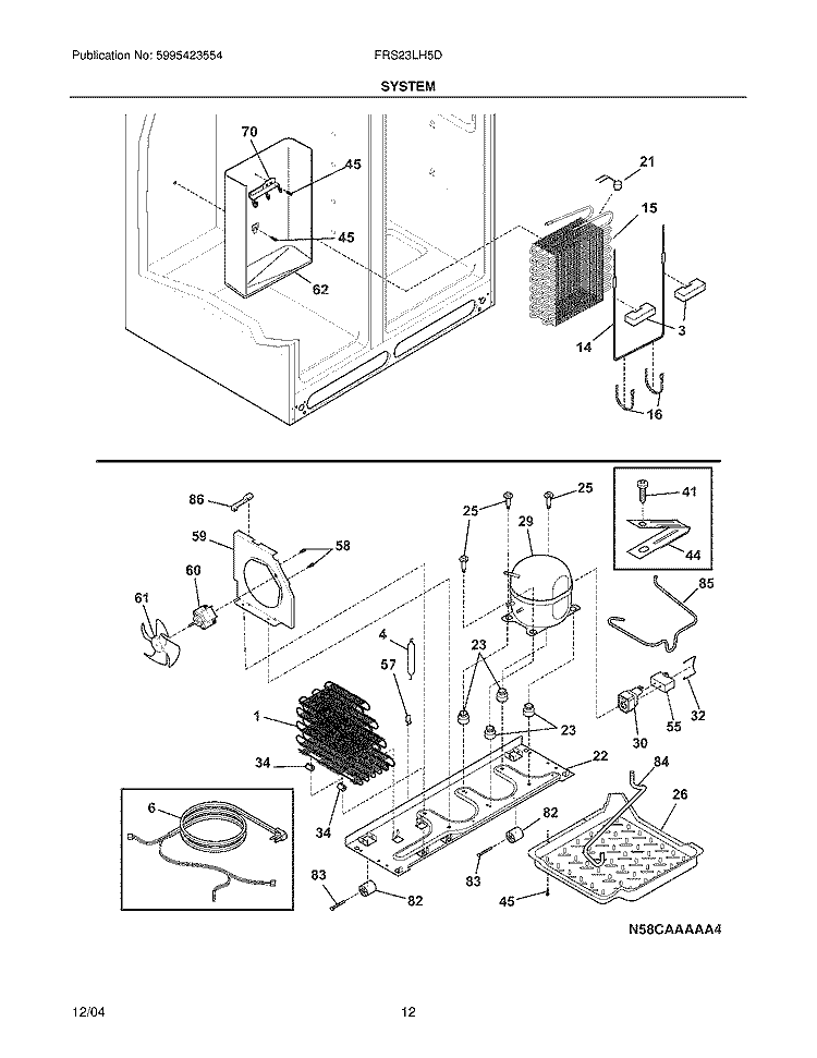 SYSTEM Diagram and Parts List for FRS23LH5DB6  Frigidaire Refrigerator