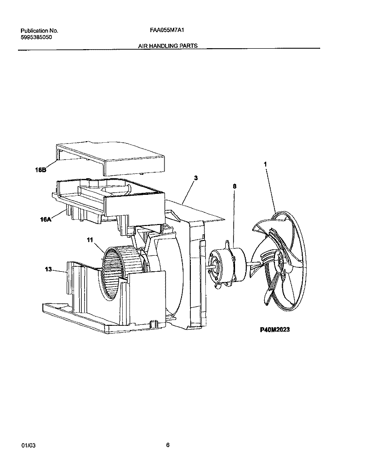AIR HANDLING PARTS Diagram and Parts List for FAA055M7A1  Frigidaire Air Conditioner