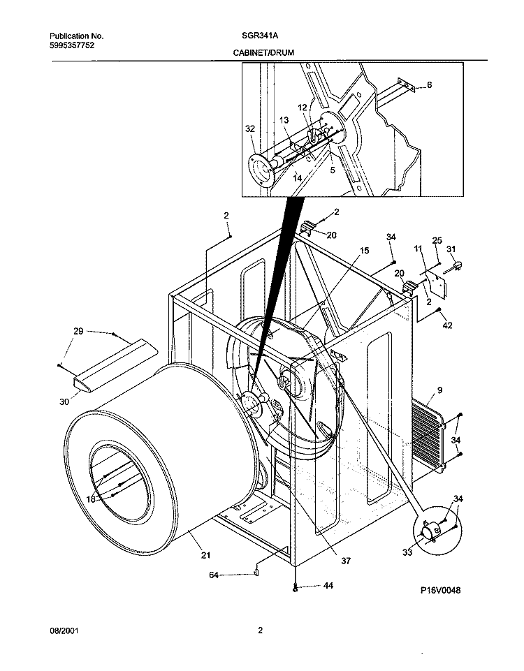 DRY CAB, HEATER Diagram and Parts List for SGR341AQ0  Westinghouse Dryer