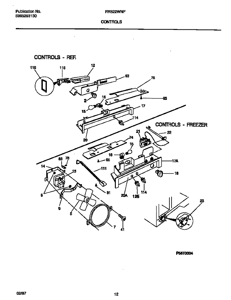 CONTROLS Diagram and Parts List for FRS22WNFD0  Frigidaire Refrigerator