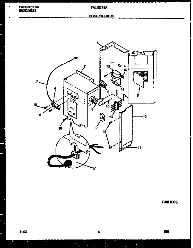 CONTROL PARTS Diagram and Parts List for FAL123S1A3  Frigidaire Air Conditioner