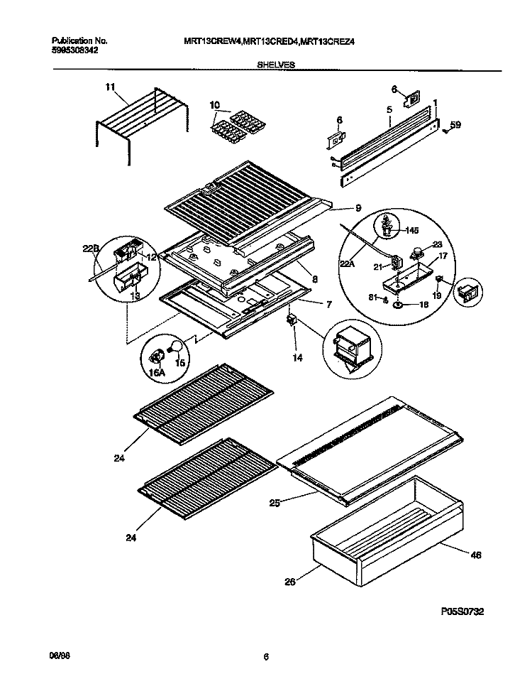 SHELVES Diagram and Parts List for MRT13CREW4  Frigidaire Refrigerator