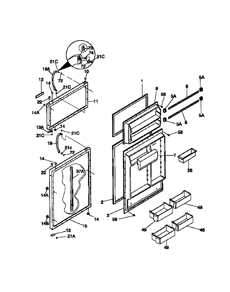 DOOR Diagram and Parts List for WRT18TRCD0  Frigidaire Refrigerator