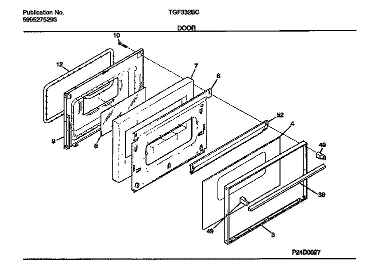 DOOR Diagram and Parts List for TGF332BCDB  Tappan Range
