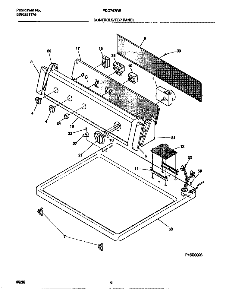 CONTROLS / TOP PANEL Diagram and Parts List for FDG747RET0  Frigidaire Dryer