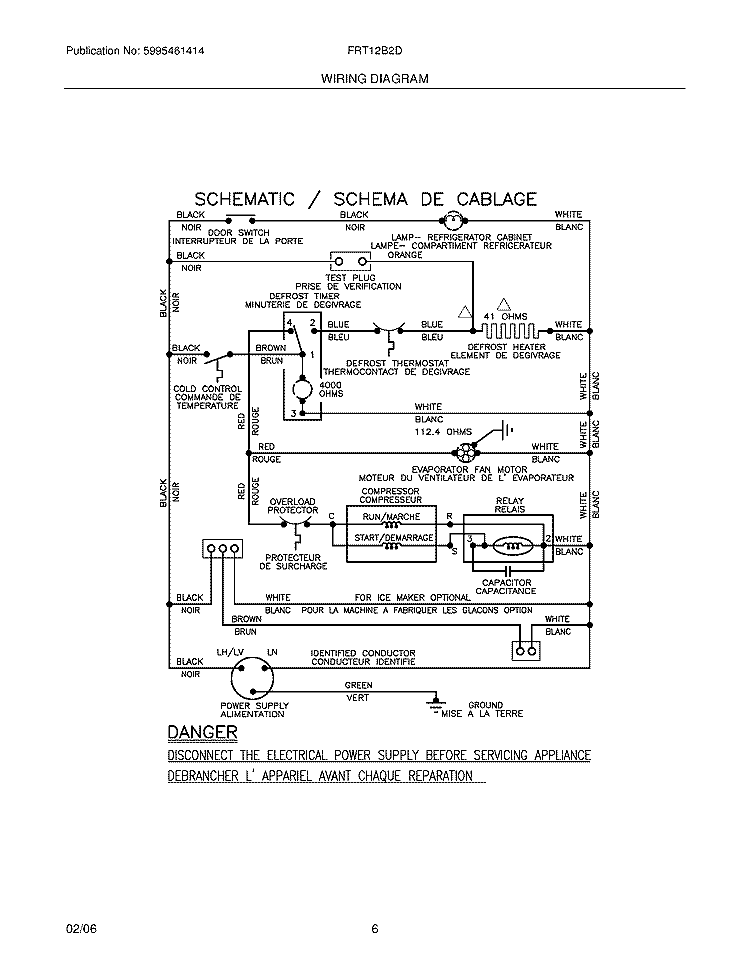 WIRING DIAGRAM Diagram and Parts List for FRT12B2DK0  Frigidaire Refrigerator