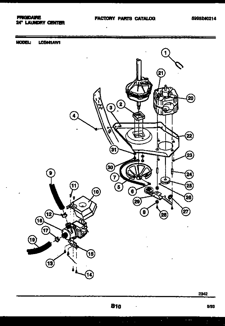 MOTOR AND IDLER ARM CLUTCH Diagram and Parts List for LCE441AL1  Frigidaire Washer