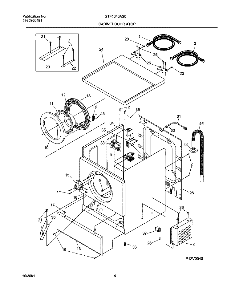 WSHR CAB, DOOR Diagram and Parts List for GTF1040AS0  Gibson Washer