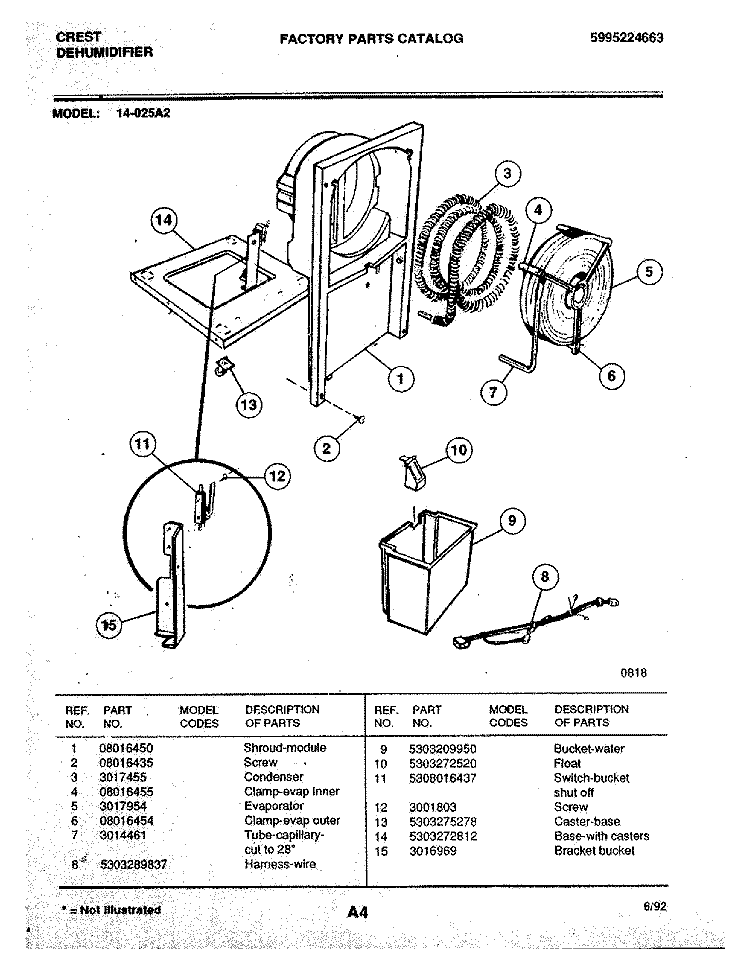CONDENSER Diagram and Parts List for 14-025A2  Frigidaire Dehumidifier