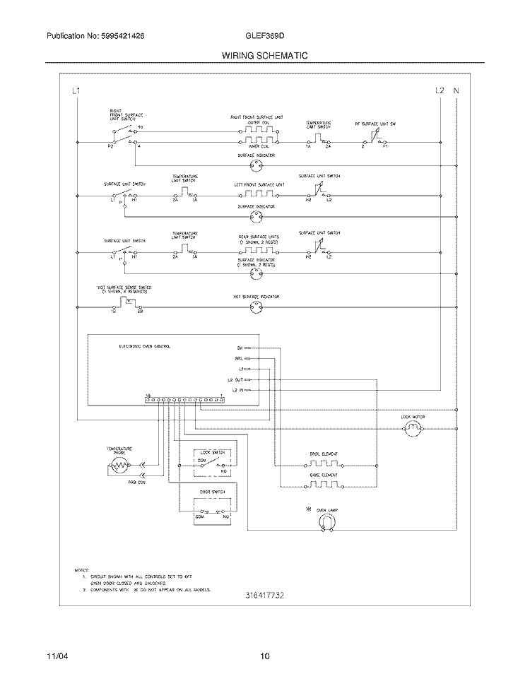 WIRING SCHEMATIC Diagram and Parts List for GLEF369DBB  Frigidaire Range