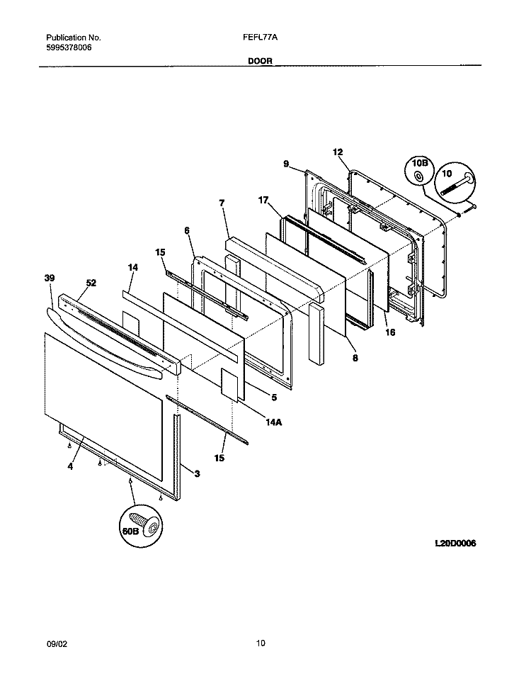 DOOR Diagram and Parts List for FEFL77ABF  Frigidaire Range