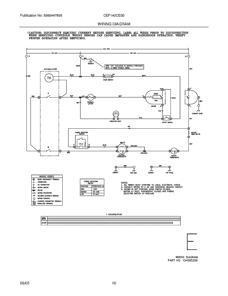 WIRING DIAGRAM Diagram and Parts List for CEF140CES0  Frigidaire Dryer