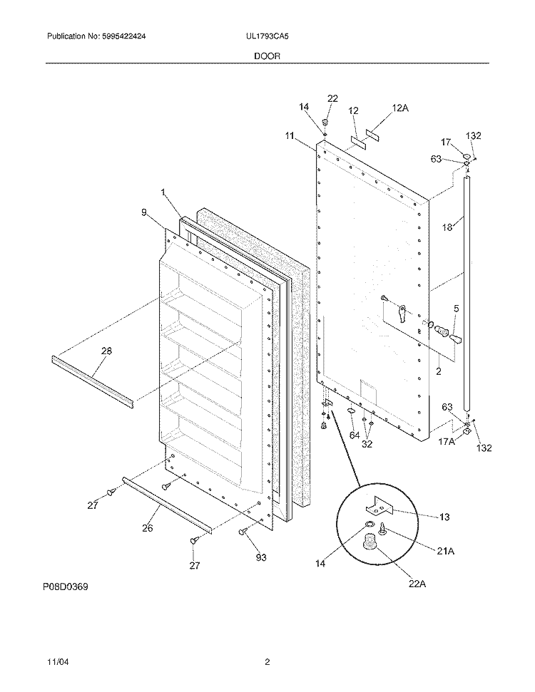 DOOR Diagram and Parts List for UL1793CA5  Frigidaire Freezer