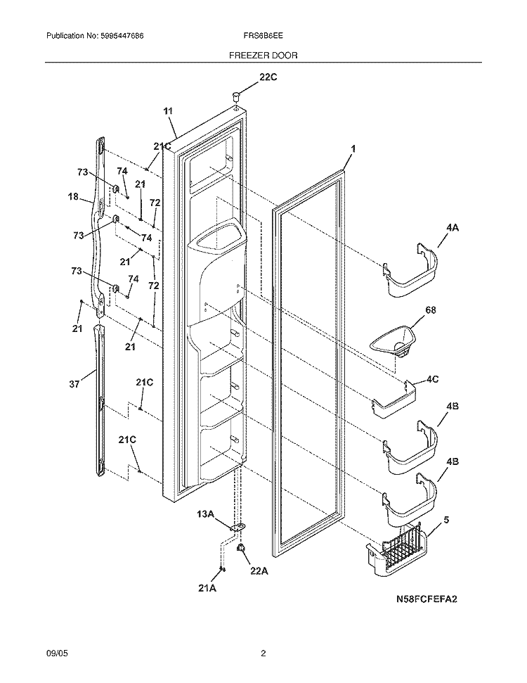 FREEZER DOOR Diagram and Parts List for FRS6B6EEW7  Frigidaire Refrigerator