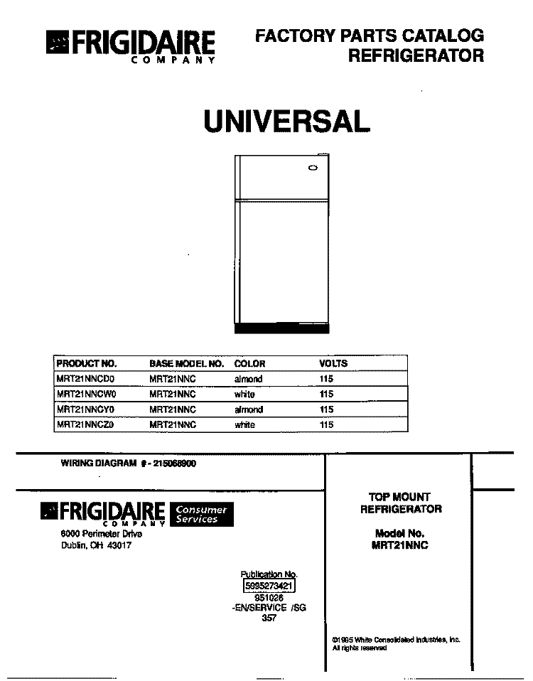 COVER Diagram and Parts List for MRT21NNCW0  Uni Refrigerator