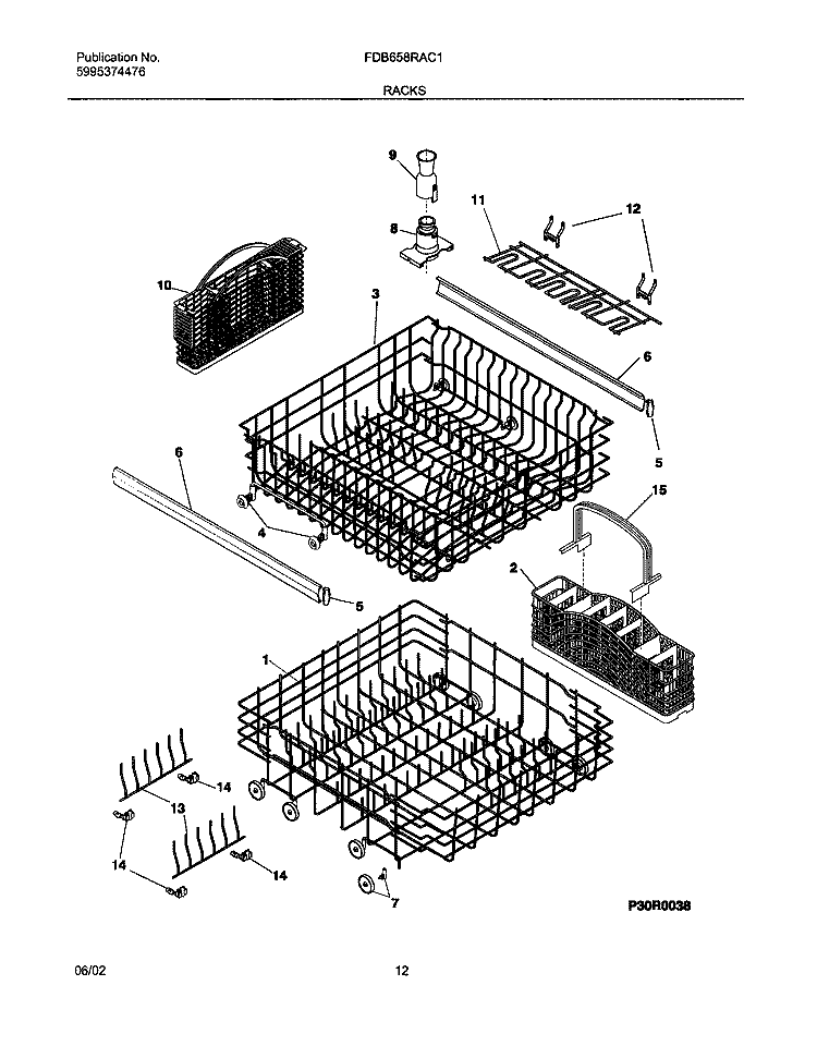 RACK Diagram and Parts List for FDB658RAC1  Frigidaire Dishwasher