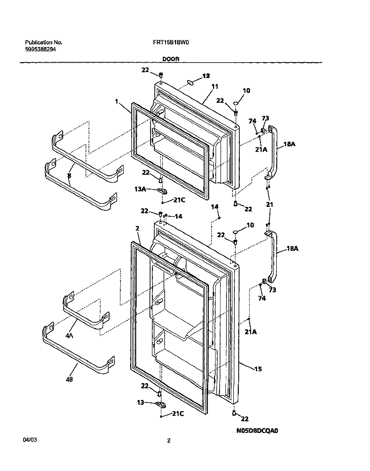 DOORS Diagram and Parts List for FRT15B1BW0  Frigidaire Refrigerator