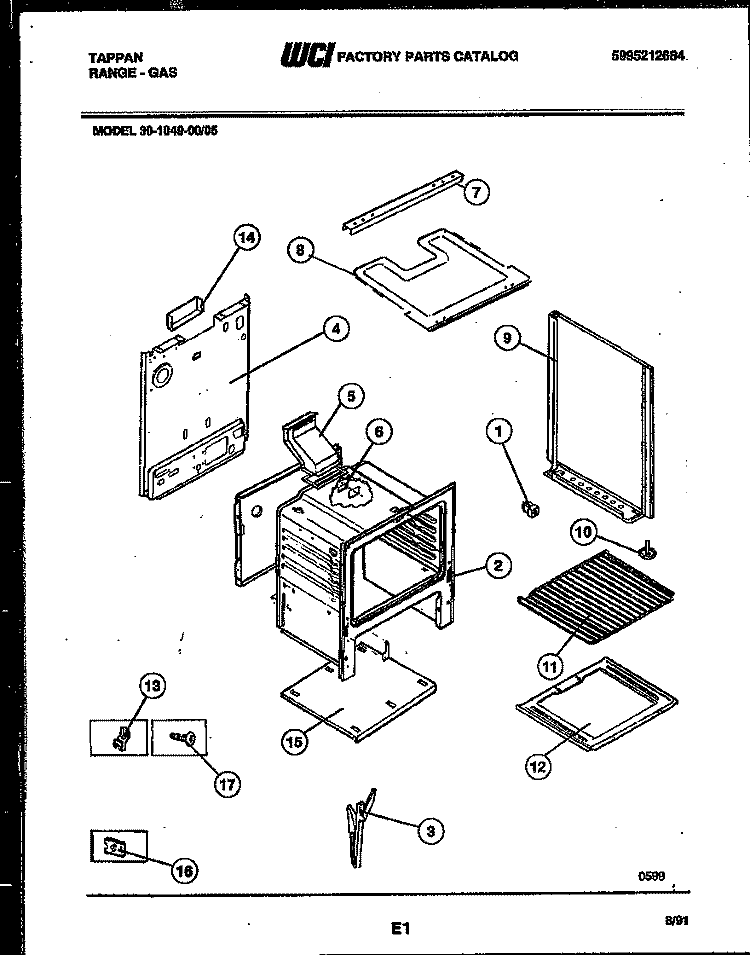 BODY PARTS Diagram and Parts List for 30-1049-23-05  Tappan Range