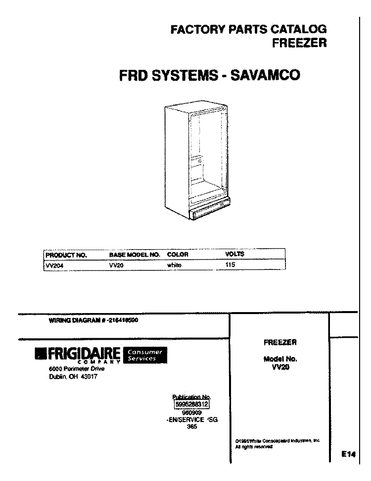 COVER Diagram and Parts List for VV204  Frigidaire Freezer
