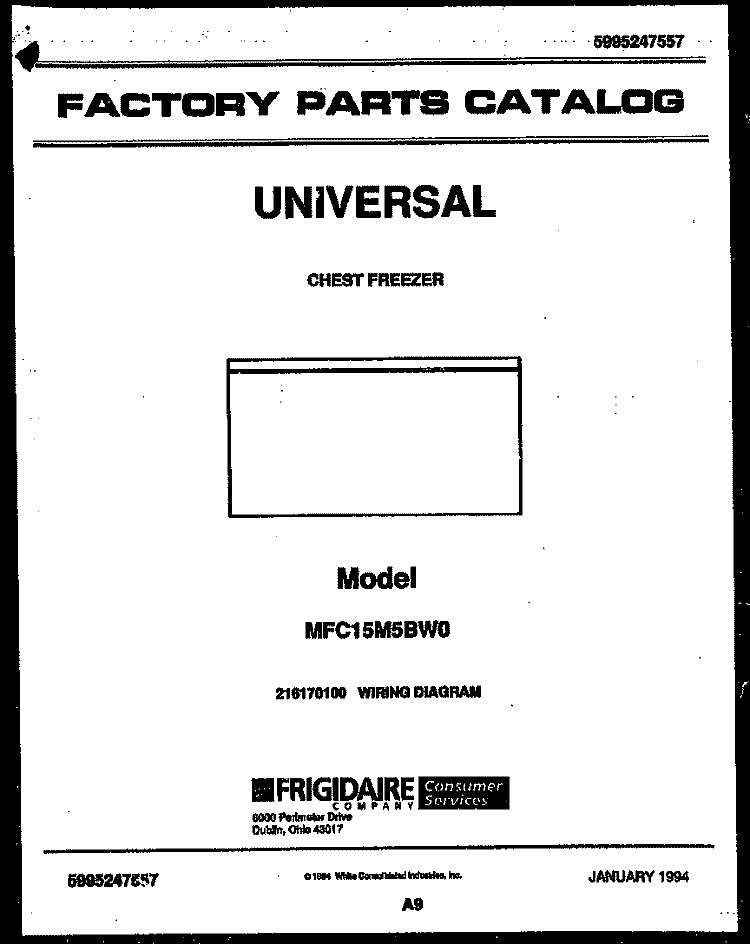 COVER Diagram and Parts List for MFC15M5BW0  Uni Freezer