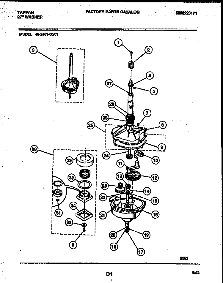 TRANSMISSION PARTS Diagram and Parts List for 46-2451-00-01  Tappan Washer