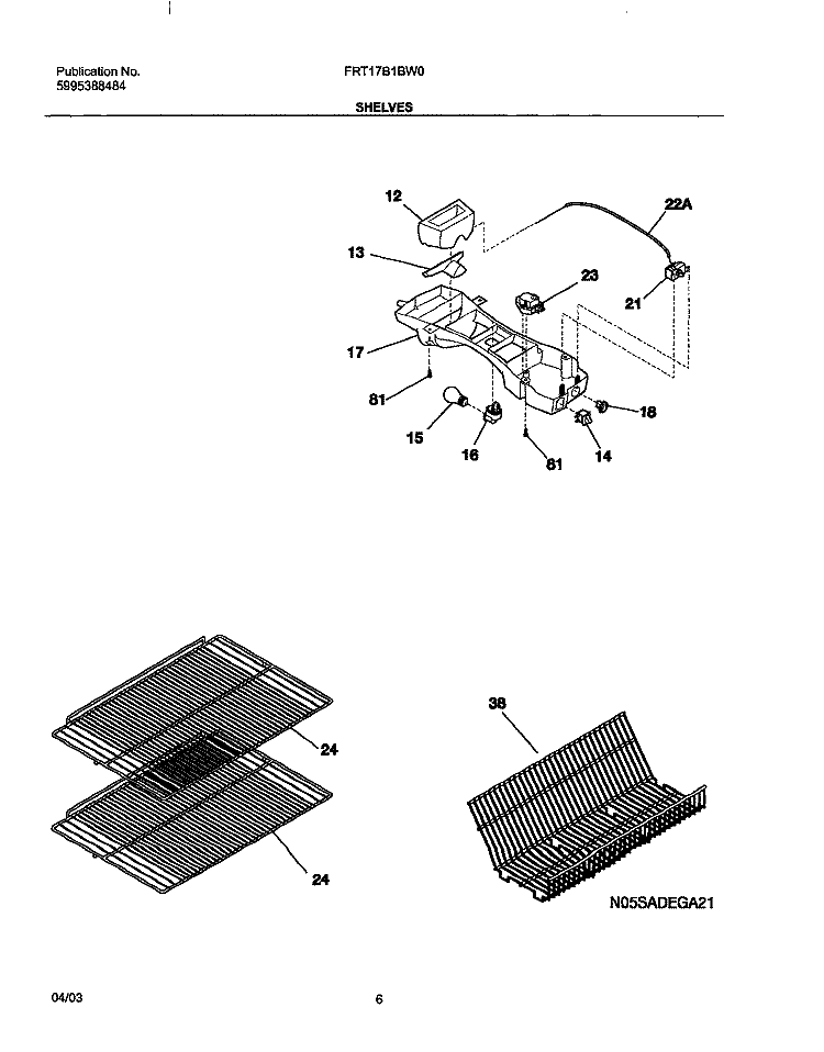 SHELVES Diagram and Parts List for FRT17B1BW0  Frigidaire Refrigerator