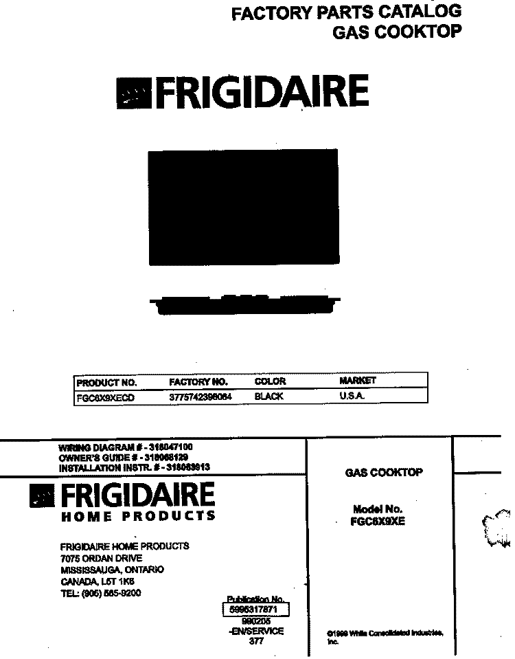 COVER Diagram and Parts List for FGC6X9XECD  Frigidaire Cooktop