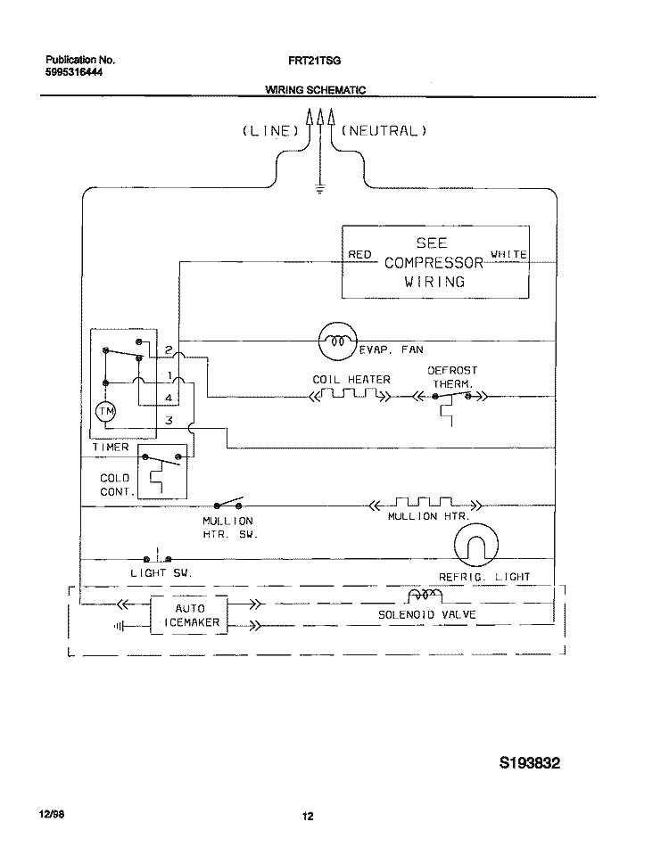 WIRING / SCHEMATIC Diagram and Parts List for FRT21TSGD2  Frigidaire Refrigerator