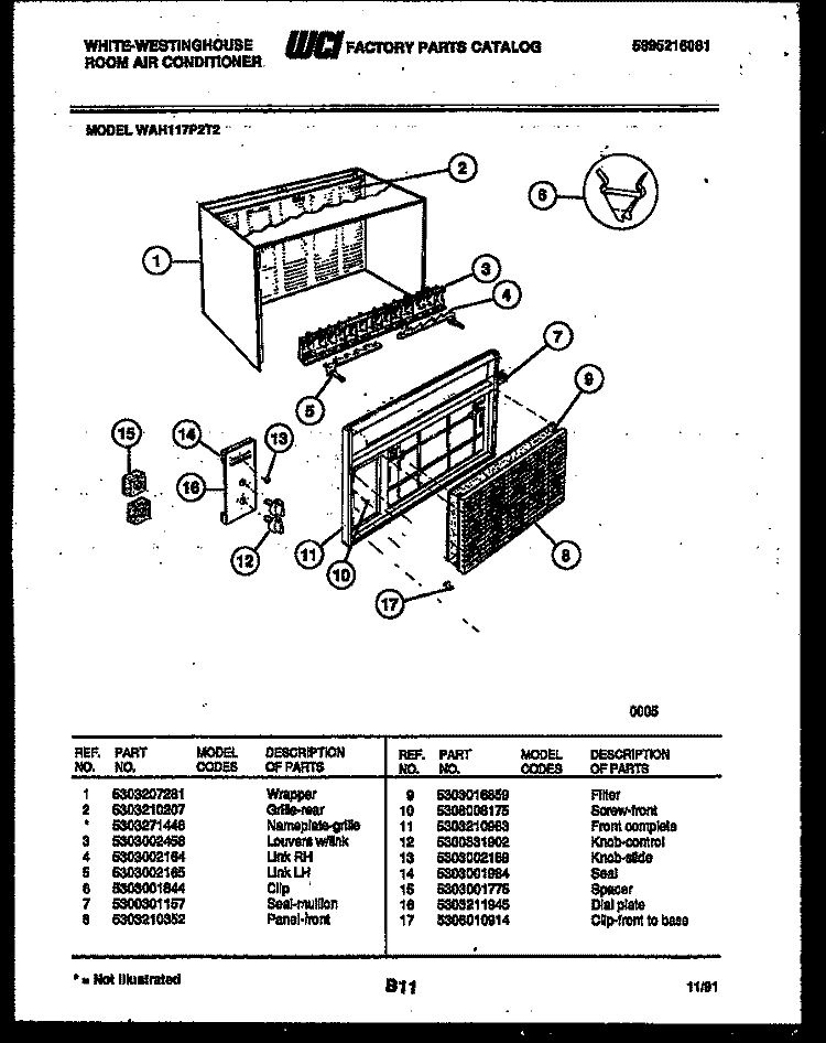 CABINET PARTS Diagram and Parts List for WAH117P2T2  Frigidaire Air Conditioner