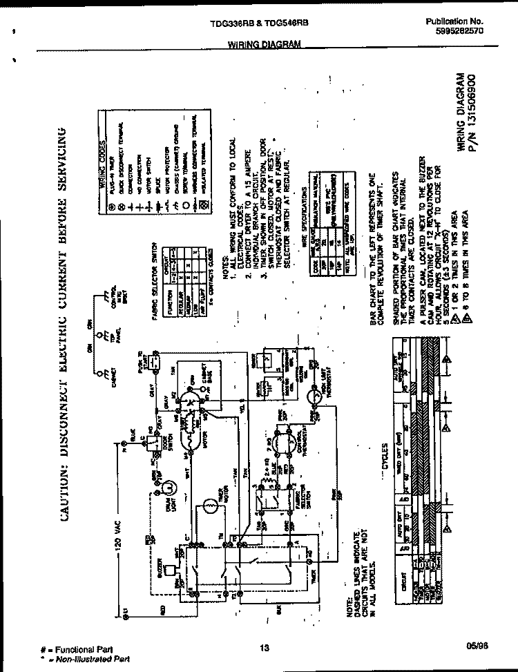 WIRING DIAGRAM Diagram and Parts List for TDG546RBD2  Tappan Dryer