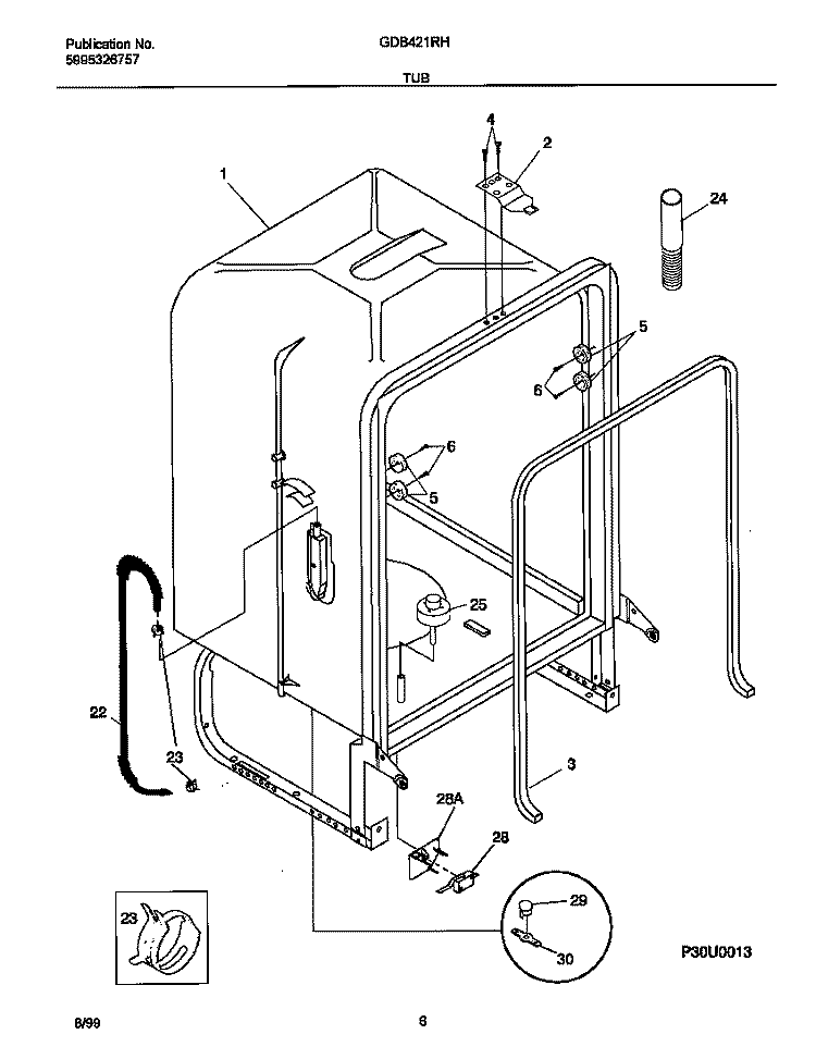 TUB Diagram and Parts List for GDB421RHR1  Gibson Dishwasher
