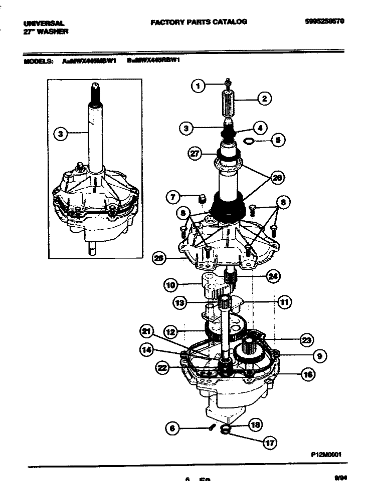 TRANSMISSION Diagram and Parts List for MWX445RBW1  Frigidaire Washer