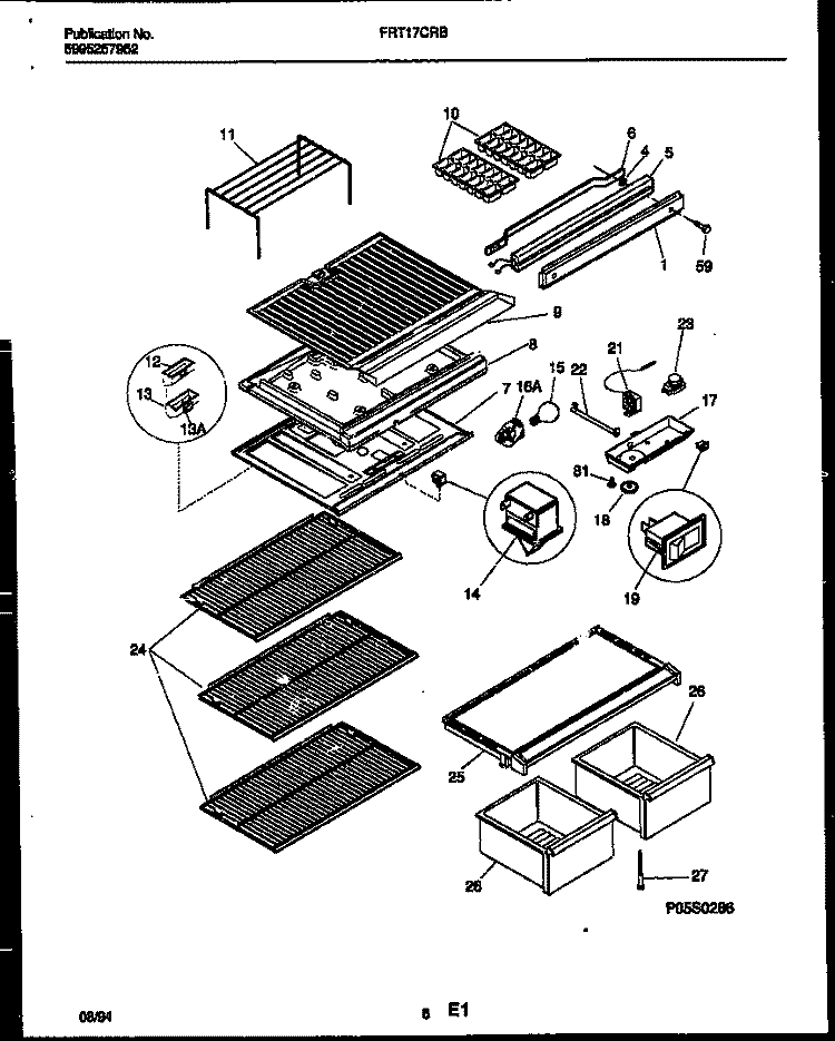 SHELVES AND SUPPORTS Diagram and Parts List for FRT17CRBW0  Frigidaire Refrigerator
