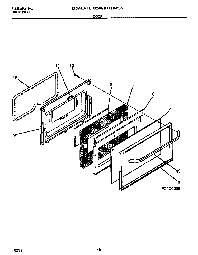 DOOR Diagram and Parts List for FEF323CASB  Frigidaire Range