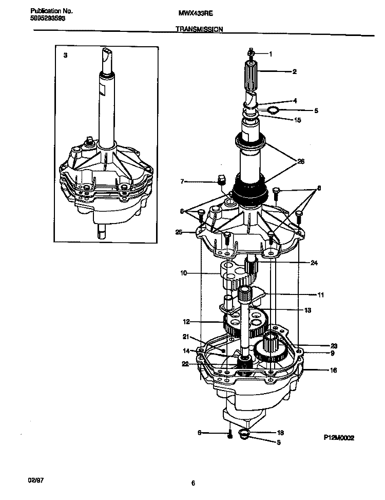 TRANSMISSION Diagram and Parts List for MWX433RED1  Frigidaire Washer