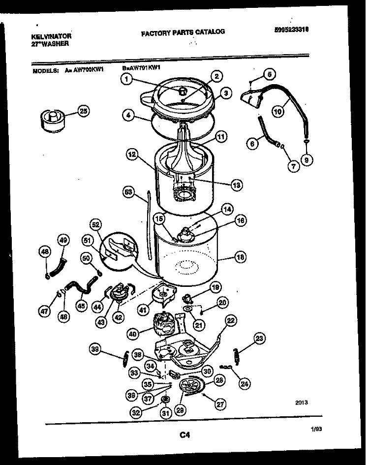 TUB DETAIL Diagram and Parts List for AW700KD1  Kelvinator Washer