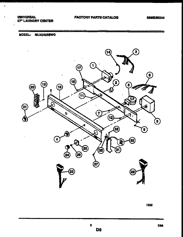 CONSOLE AND CONTROL PARTS Diagram and Parts List for MLXE42RBD0  Frigidaire Washer Dryer Combo