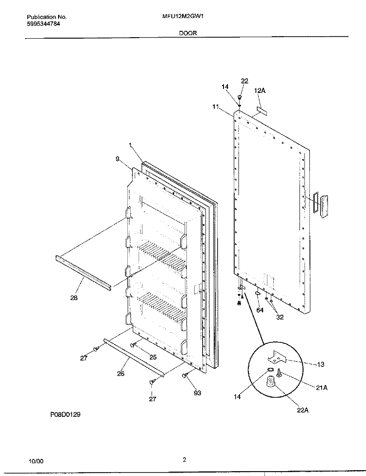 DOOR Diagram and Parts List for MFU12M2GW1  Frigidaire Freezer