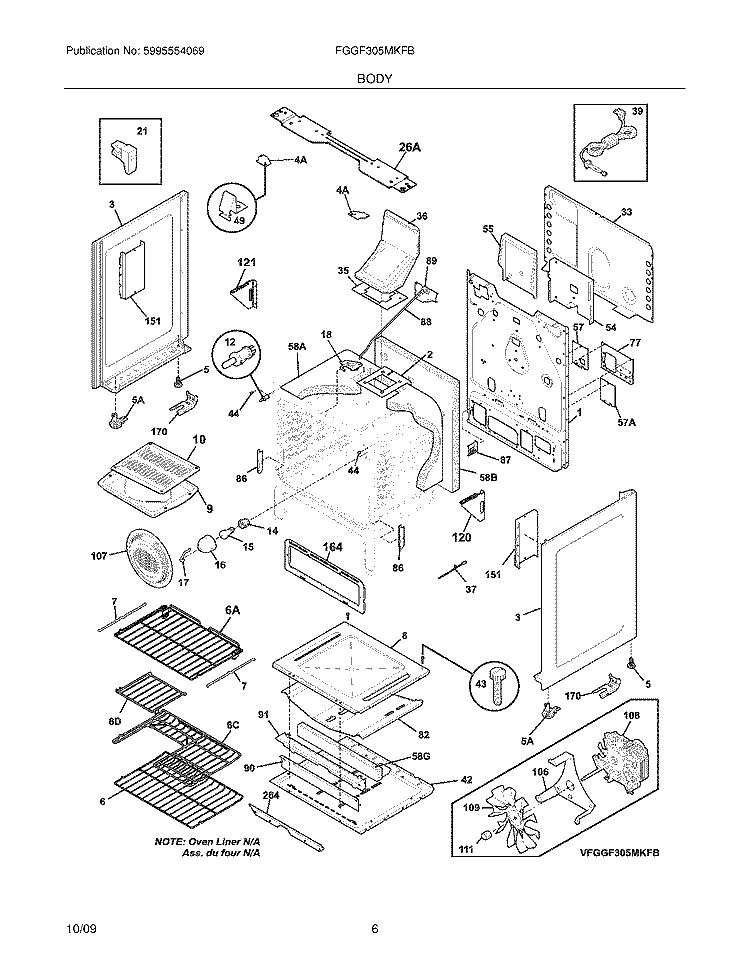 BODY Diagram and Parts List for FGGF305MKFB  Frigidaire Range